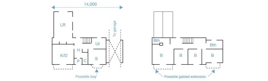 (Left) Ground-floor.  (Right) First-floor